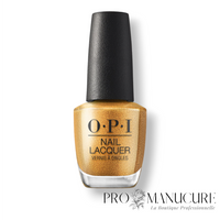 Flacon de vernis à ongles OPI Nougat by Nature, teinte doré scintillant, collection Good Enough to Treat.