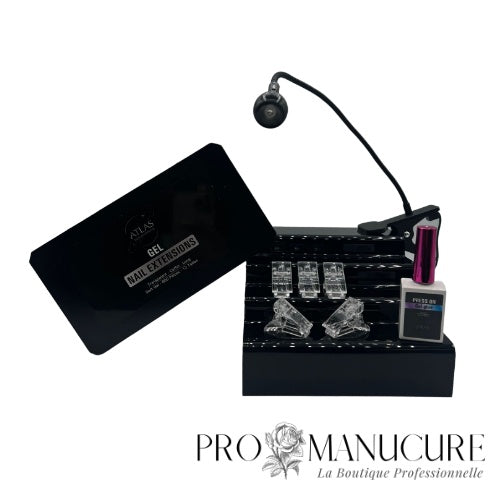 Kit complet pose américaine ProManucure avec capsules Coffin, gel fixateur, mini lampe LED et pinces de maintien