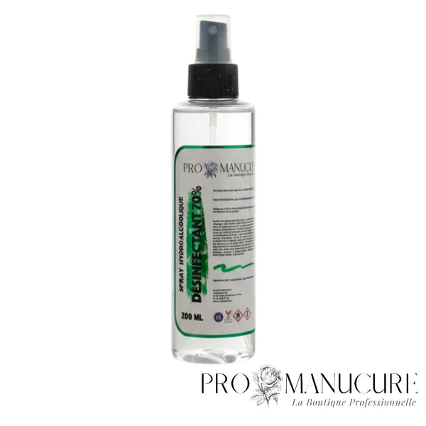 Spray désinfectant professionnel pour manucure et prothésie ongulaire, format 200ml, nettoyage des mains et du matériel.