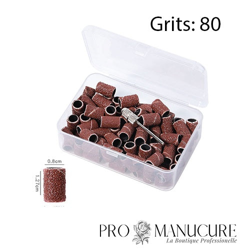 Embouts émeris ProManucure Grit 80, manchons de ponçage gros grain pour dépose de faux ongles et dégrossissage de la matière.