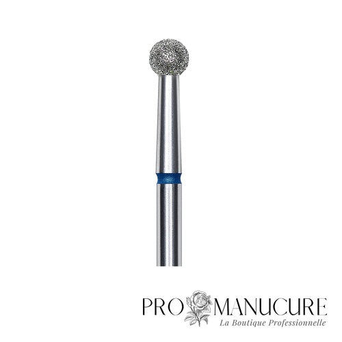 Zoom embout boule diamanté bleu Staleks FA01B035 tige inox 3,5 mm pour ptérygium et replis latéraux de l'ongle
