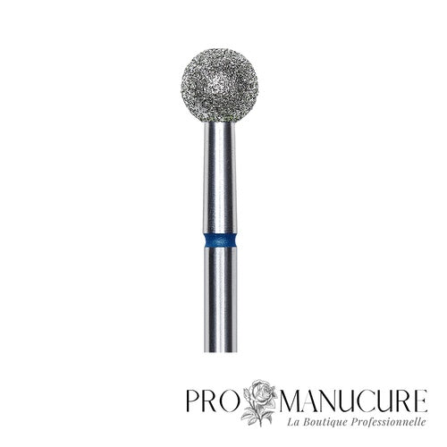 Zoom embout boule diamanté bleu Staleks FA01B050 tige inox 5 mm pour ouverture sillons latéraux et retrait peaux mortes