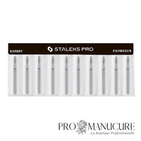 Pack - Embout diamant Staleks Pro Expert FA11B021/8 flamme pointue pointed flame bague bleue grain moyen diamètre 2,1 mm partie active 8 mm pour soulèvement cuticules et travail péri-unguéal polyvalent