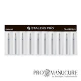 Pack - Embout diamant Staleks Pro Expert FA40B016/4 goutte drop bague bleue grain moyen diamètre 1,6 mm partie active 4 mm format fin combinaison ball et flame pour cuticule petits ongles et sillons latéraux serrés