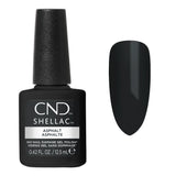 Nuancier CND Shellac Asphalt montrant sa couleur gris anthracite très foncé avec flacon 12,5 ml