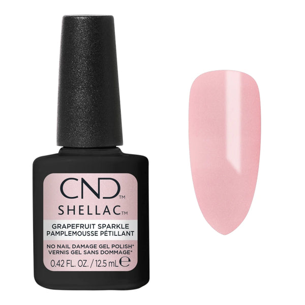 Nuancier CND Shellac Grapefruit Sparkle – couleur rose pâle nacrée