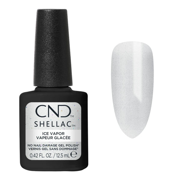 Nuancier CND Shellac Ice Vapor – blanc glacé scintillant et irisé