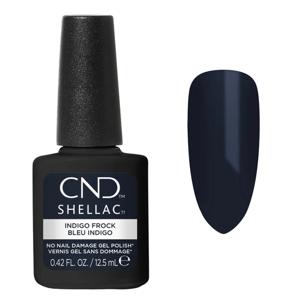CND Shellac Indigo Frock 12,5 ml avec nuancier bleu indigo profond