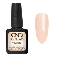CND Shellac Linen Luxury – flacon 12,5 ml et nuancier beige ivoire nude