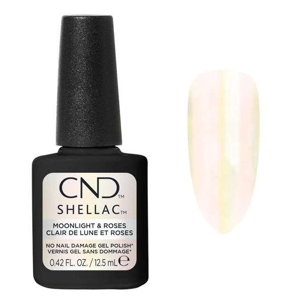 CND Shellac Moonlight & Roses 12,5 ml Sans TPO avec nuancier blanc nacré aux reflets rosés