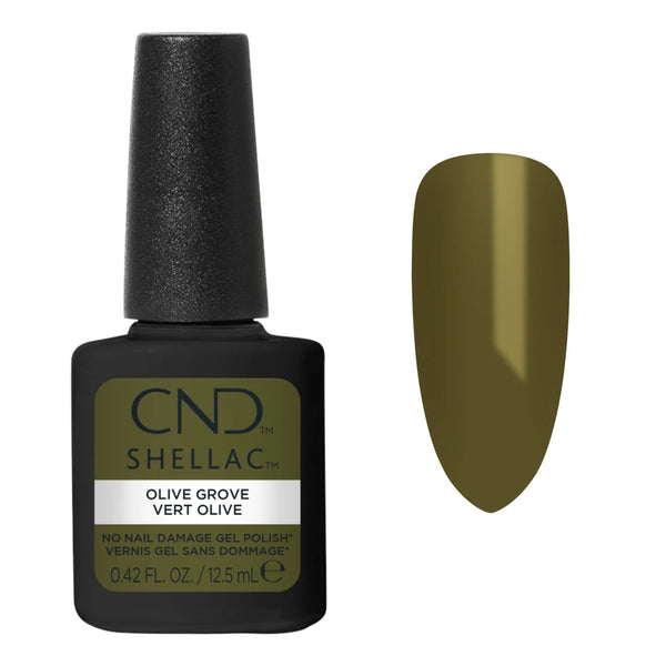 CND Shellac Olive Grove – nuancier vert olive kaki profond