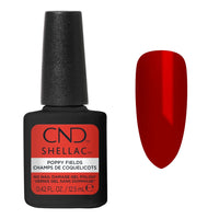 Flacon CND Shellac Poppy Fields 12,5 ml avec nuancier rouge coquelicot vif