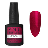 Nuancier CND Shellac Ruby Ritz – rouge rubis intense aux reflets scintillants