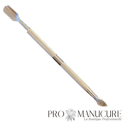 Outil de manucure ProManucure 2-en-1 : Repousse-chair et gouge avec couteau intégré pour le soin des cuticules.